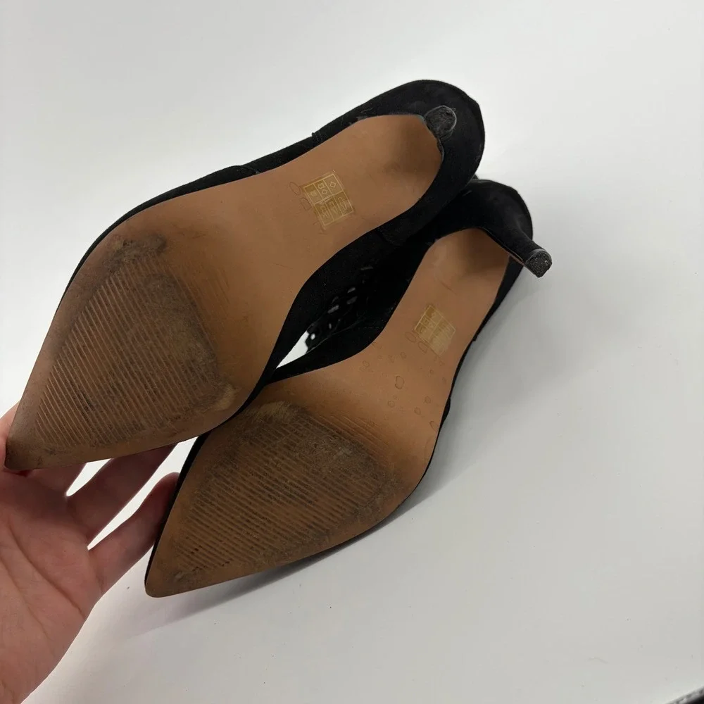 Aldo Ankle Boots Black Women 7.5 Laser Cut‎ Out Cage Pointed Toe Stiletto Heel